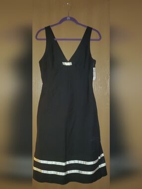 (FILENE'S BASEMENT) Women's Black V-Neck Slip Dress with Satin Trim